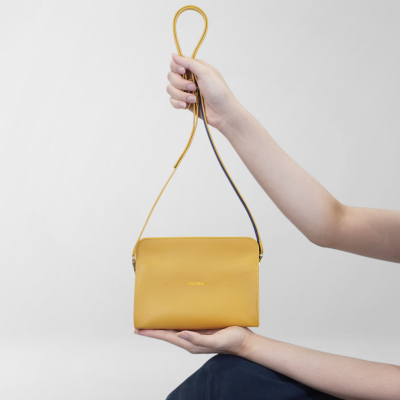 Oval Clutch &amp; crossbody bag กระเป๋าสะพายข้างหนังแท้ Saffron-Yellow Navy