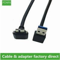 【DT】USB3.0 A Male to Micro B Cable USB 3.0 Micro B Male Up Angle to USB A Male Down Angle Cable With Screw Lock Panel Cable 0.25m  hot