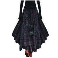 【CW】 Fashion Loose Print Skirts Fringe Irregular Waiste Skirt Ruffle Side Multi-element Female Clothing Hot Sale