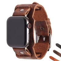 [HOT JUXLLKBKOW 514] สายสำหรับ Apple Watch Band 44มม. 40มม. 45มม. 41มม. Iwatch หนังแท้ Retro Tradition สร้อยข้อมือ Apple Watch Series 3 4 5 Se 6 7