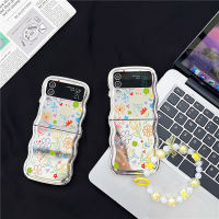 เคสกระจกแบบฝาพับขอบคลื่นทำดอกไม้5ชิ้นสำหรับ Samsung Galaxy Z Flip 3 Zflip3 Zflip5ฝาครอบเนื้อนิ่ม TPU พร้อมโซ่