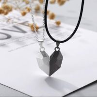 Magnetic Heart Pendant Necklace for Women Trendy Geometric Couples Heart Shaped Stitching Pendant leather Choker Fine Jewelry