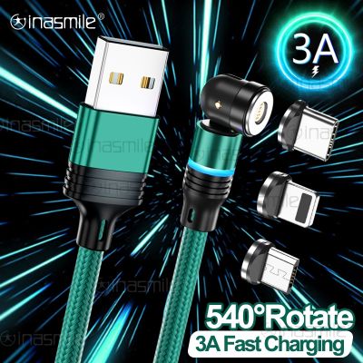 [HOT RUXMMMLHJ 566] แม่เหล็กหมุนได้540องศาไมโคร USB 3A ประเภท C สายชาร์จสำหรับเร็ว iPhone Samsung ที่ชาร์จแบรนด์เสี่ยวมี่สายรับส่งข้อมูลสายเคเบิลต่อโทรศัพท์