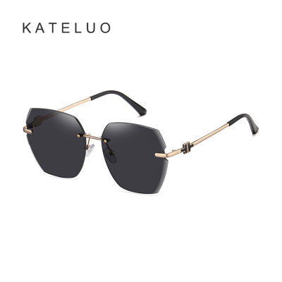 [พร้อมกล่อง] KATELUO A0748ผู้หญิงแว่นกันแดด โลหะ Frameless ตัดขอบกลางแจ้งม่านบังแดดกระจกฮยอนสีแว่นตา