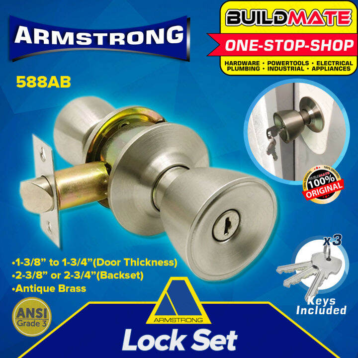 ARMSTRONG Antique Brass Entrance Cylindrical Door Knob Lock Set