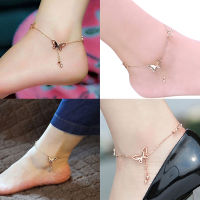 Jingg เท้าเปล่ารองเท้าแตะชายหาดเท้าโซ่โรสโกลด์ผีเสื้อเสน่ห์ anklet สร้อยข้อมือของขวัญ