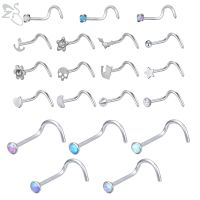 ZS 1 Piece Moon Heart Skull Shape Stainless Steel Nose Stud Blue Opal Nose Piercings Unisex Nostril Screw Piercing Jewelry 20g Body jewellery