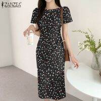 利ZANZEA Women Korean Daily Short Sleeve With Back Zipper Slim Split Hem Floral Printed Dress