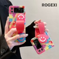 Cute Smile Wristband Phone Case For Samsung Galaxy Z Flip 4 3 Z Flip3 Flip4 5G Cover Fashion Oil Painting Flower Silicone Cases Phone Cases