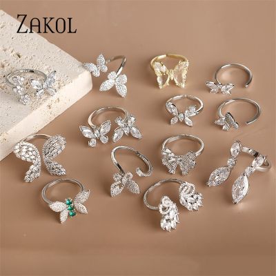 ZAKOL Sweet Romantic Butterfly Cubic Zircon Engagement Open Rings for Women Fashion Party Wedding Jewelry Christmas Gift RP2241