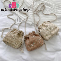 infinitebagshop(IN994) -j1กระเป๋าสะพายข้างสานทรงถุงลายลูกใม้miniสุดคิวท์