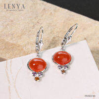 LenYa Jewelry ต่างหูประดับคาเนเลี่ยน(Carnelian) เป็นหินแห่งคำอวยพรให้พบเจอแต่ความสุข ความเจริญก้าวในชีวิต เสริมบารมี และเม็ดเล็ก อะเมทิสต์ แซฟไฟซ์สีส้ม ตัวเรือนเงินแท้ชุบทองคำขาว