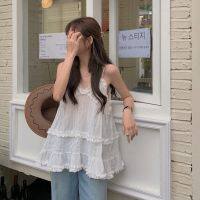 frieda chuuchop พร้อมส่ง(C7682) ?? CANOPY blouse เสื้อสายเดี่ยวสีขาวลายลูกไม้