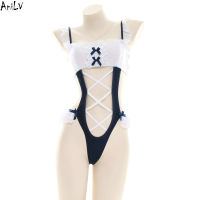 AniLV Anime Bar Lolita Girl Maid Bodysuit Swimsuit Uniform Costume Chest Cross straps Swimwear Pool Party Cosplay