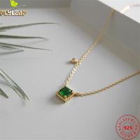 Real 925 Sterling Silver Square Emerald Zircon Pendants Necklace Women 18k Gold Plating Luxury Femme Popular Accessories 2022