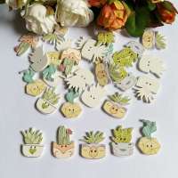 New 50PCs Mixed 5 Style 2-Hole Wooden Buttons Potted cactus Pattern Fit Sewing DIY Scrapbooking Accessories botones decorativos Haberdashery