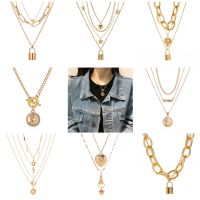 Fashion Retro Multilayer Ladies Necklace Personalized Lock Punk Metal Clavicle Chain Multiple Styles of Unique Butterfly Jewelry