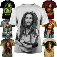 2023 NewBob Marley ฤดูร้อนแฟชั่นใหม่สบายๆ3D พิมพ์ผู้ชายคอกลมแขนสั้นเสื้อยืดด้านบน