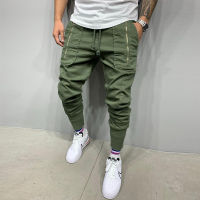 Mens Joggers Casual Cargo Pants Thin Sportswear Bottoms Skinny Sweatpants Zipper Patch Pocket Elastic Foot Pants Men Trousers