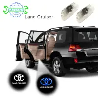 2ชิ้นไฟสำหรับโตโยต้าประตูรถยนต์ LED Land Cruiser เครื่องฉายเลเซอร์รูปโลโก้ J100 J200ไฟต้อนรับภายในรถที่ติดตั้งของแท้อะไหล่รถยนต์