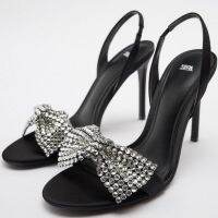 Summer Za.ra new womens shoes black shiny bow high-heeled sandals 1338010 040