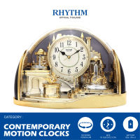 นาฬิกาตั้งโต๊ะ RHYTHM นาฬิกาตั้งโต๊ะสีทอง ขนาดใหญ่ปราสาทหรูหรา ระบบเดินเข็มของญี่ปุ่น 32x22 ซม.