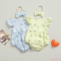 COD DSFERTEREERRE KIDSUP-Baby Kids Floral Print Round Neck Fly Sleeve Romper Hairband for Summer