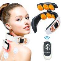 ZZOOI 6 Heads Smart Electric Neck Back Pulse Massager EMS TENS Wireless Heat Cervical Vertebra Relax Pain Kneading Massage Machine