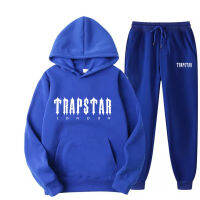 TRAPSTAR เสื้อสเวตเตอร์กีฬาสำหรับผู้ชายและผู้หญิงเสื้อมีฮู้ดขนแกะสำหรับฤดูใบไม้ร่วงและฤดูหนาว + กางเกงกีฬา 2 ชุดสูทแบรนด์น้ำแห่งชาติ