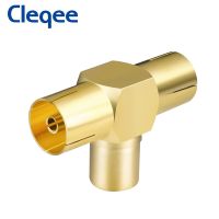 Cleqee 2 Way TV T-type Splitter adapter TV Aerial Antenna Plug Connector Coaxial Cable Male to 2x Female Connectors Adapter 1PC