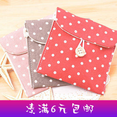 9.9 Free Shipping Korean Polka Dot Cotton and Linen Sanitary Napkin Storage Bag Napkins Dispenser Bag Sanitary Napkin Bag Sanitary Napkin Bag