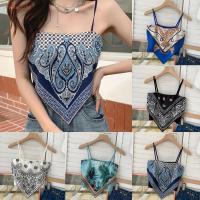 Arjungo✿ashion Satin Tie Back Knot Spaghetti Straps Cami Sling Bandana Crop Top Backless