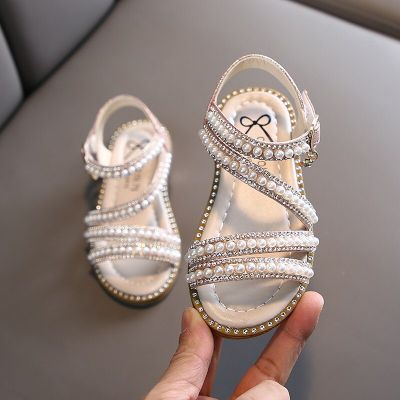 Summer Baby Girls Wild Pearl Open-toed Princess Shoes Sandals Non-slip Soft Bottom Kids Girls High Quality Sandals D238