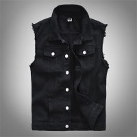 New Mens Fashion Casual Black Hooded Sleeveless Vest Denim Vest Jacket Street Punk Style Denim Vest Multiple Size Options M-6XL