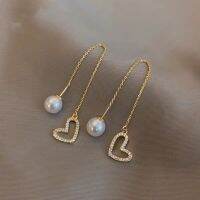 Temperament Women Pearl Hollow Out Love Long Tassel Ear Line Adjustable Two Earrings Charming Jewelry Gift