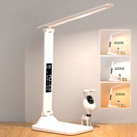 USB Led Table Lamp 3 Color Stepless Dimmable Touch Foldable Office Desk Lamp Temperature Alarm Clock Eye Protection Night Light