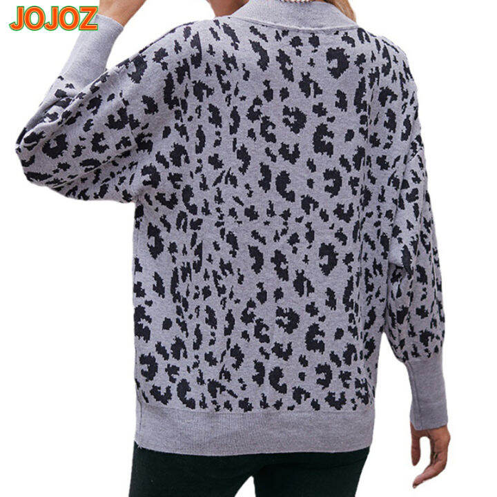 jojoz-เสื้อสเวตเตอร์แขนเปิดไหล่ยาวผู้หญิง-เสื้อถักแบบถอดออกด้านบนเสื้อกันหนาวลำลองคอวีพิมพ์ลายเสือดาว