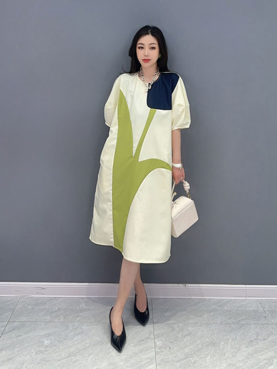 xitao-dress-casual-women-ontrats-color-patchwork-shirt-dress