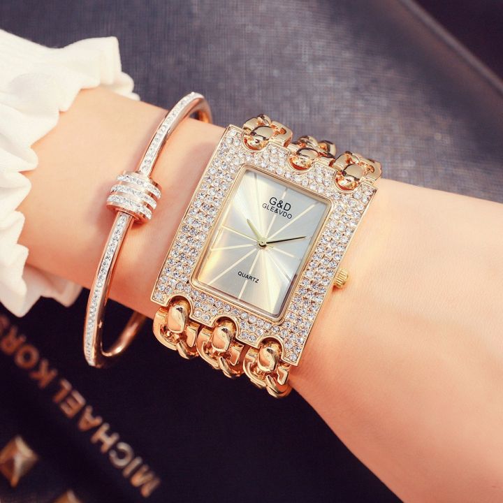 g-amp-d-gratis-ongkir-นาฬิกาสแตนเลสสร้อยข้อมือเหล็กเพชรสามสายนาฬิกาแฟชั่นลำลองแฟชั่นของผู้หญิง