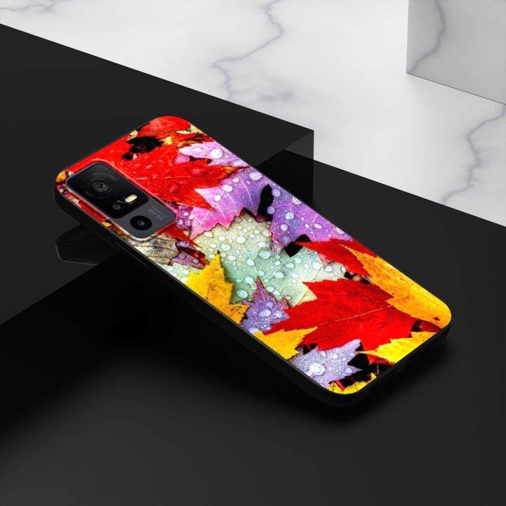 cute-case-for-tcl-40r-5g-case-back-phone-cover-protective-soft-silicone-black-tpu-fox-autumn-leaves