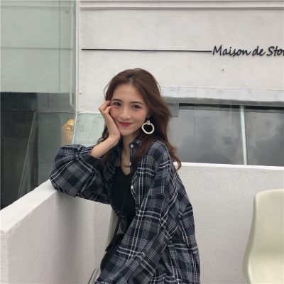 Zuoan Korean Style Plaid Long Sleeve Shirt + Sling Knit Short Dress