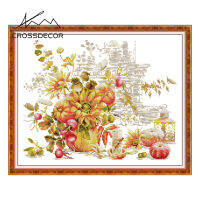 Crossdecor Still Life Cross Stitch Complete ชุด Handmade Aida 14CT 11CT ผ้าปักชุดพร้อมวัสดุสำหรับผู้เริ่มต้นตกแต่งสำหรับ Sala Wall-แจกันฤดูใบไม้ร่วง