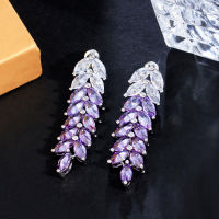 CWWZircons Elegant 18 K ชุบทอง Cubic Zirconia เงิน 925 ยาว Dangle Feather Wing ต่างหูรูปหยดน้ำสำหรับแฟชั่นสำหรับผู้หญิง Boho เครื่องประดับ