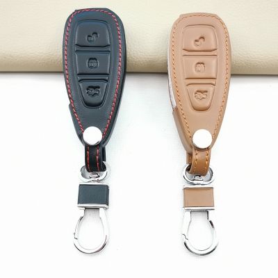 ☊ Soft Texture Leather Key Chain Ring Cover Case Holder For Ford Focus 2 3 4 MK2 MK3 MK4 Kuga Edge Mondeo Fusion Ecosport Fiesta