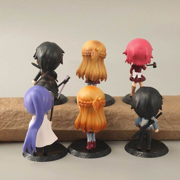 หุ่นดาบอะนิเมะออนไลน์6ชิ้นตัวเลขแอคชั่น-pvc-รุ่น-kirito-asuna-niitengo-ของขวัญเด็กของเล่นขนาด9ซม