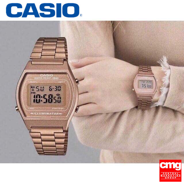 แท้100-ประกัน-1-ปี-นาฬิกา-casio-นาฬิกาข้อมือผู้หญิง-b640wc-5adf-สายสแตนเลสเคลือบทอง-จัดส่งพร้อมกล่องคู่มือใบประกันศูนย์cmg-1ปี