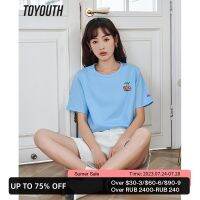 Toyouth เสื้อฤดูร้อนแขนสั้นเสื้อยืดสตรี2023คอกลมเสื้อยืดผู้ชายลายแฟชั่นพิมพ์ลายเชอร์รี่หวานผ้าฝ้ายบริสุทธิ์สีขาวสีเทาสีน้ำเงิน