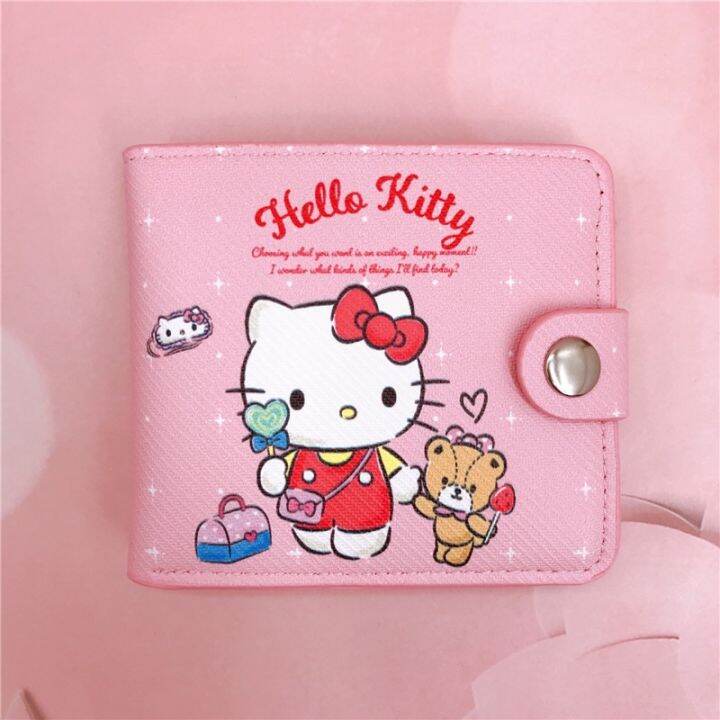 doly-sanrio-กระเป๋าสตางค์หนัง-ใบสั้น-ลายการ์ตูน-hello-kitty-mymelody-kuromi-pochacco-littletwinstars-น่ารัก-2-พับ