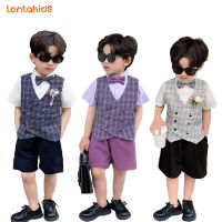 lontakids 2-9years เด็กผู้ชายชุดเสื้อลายสก๊อตสุภาพบุรุษ3ชิ้น/4ชิ้นชุดทางการประสิทธิภาพชุดสูททางการสำหรับงานแต่งงานงานวันเกิด