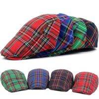 Men Adjustable Fine Stripe Lattice Berets Hat for Women Spring Summer Plaid Red Green Blue Duckbill Literary Checkered Cap